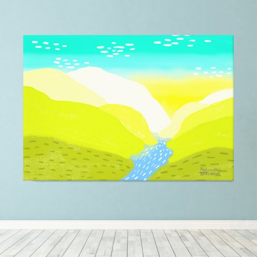 Toile Nature vive couleurs vives collines rivière art or (Insitu (Plancher de Bois))