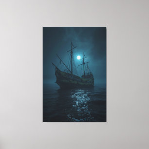 Toile Navire Fantôme Sous la Lune – Nuit Océanique Hanté