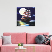 Toile Navire illuminé sur l'océan sous la lune (Insitu(Salon))