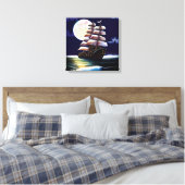Toile Navire illuminé sur l'océan sous la lune (Insitu(Chambre))