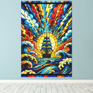 Toile Navire naviguant à travers la tempête