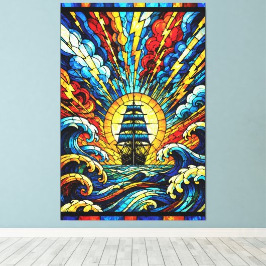 Toile Navire naviguant à travers la tempête (Insitu (Plancher de Bois))