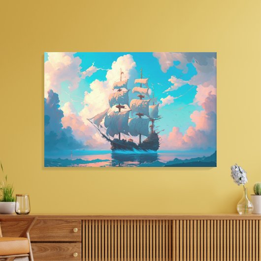 Toile Navire Pirate Naviguant Dans Les Nuages Pastel Flu (Insitu(Salon))
