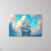 Toile Navire Pirate Naviguant Dans Les Nuages Pastel Flu (Recto)