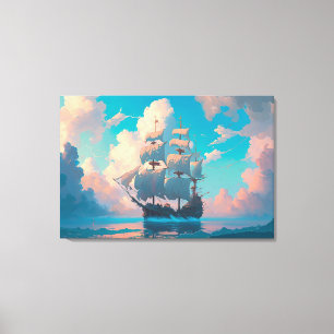 Toile Navire Pirate Naviguant Dans Les Nuages Pastel Flu