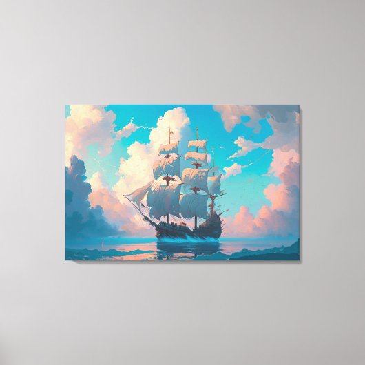 Toile Navire Pirate Naviguant Dans Les Nuages Pastel Flu (Recto)