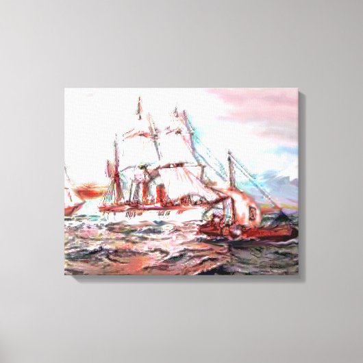 Toile "Navires maqués au coucher du soleil" (Recto)