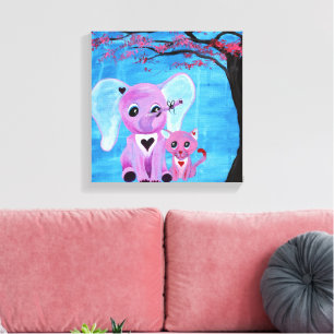 Toile Ne m'oubliez pas Éléphant Mignon Chat Art de Fleur