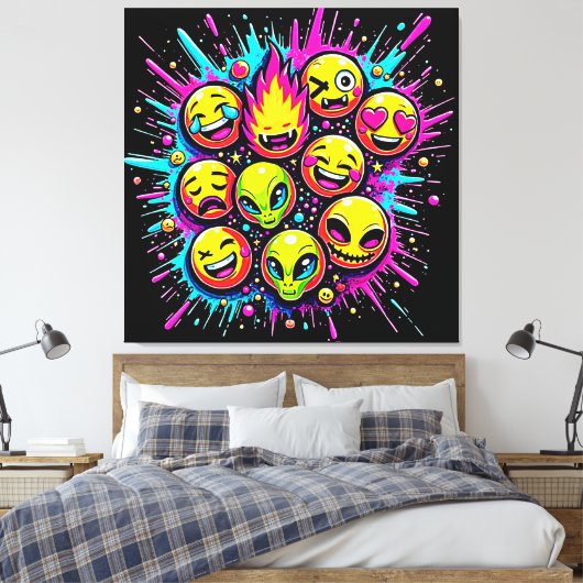 Toile Neon Funky Emoji Mix (Insitu(Chambre))