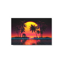 Neon Grid Palm Sunset