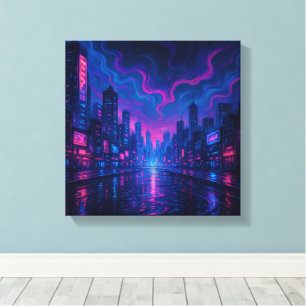 Toile Neon Skyline Mirage Futuriste City Canvas Art
