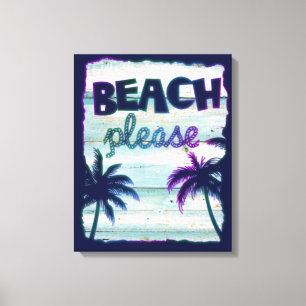 Toile Neon Tropical Beach Bois Vacances Palmiers
