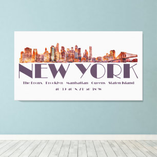 Toile New York City Skyline. Boroughs et coordonnées
