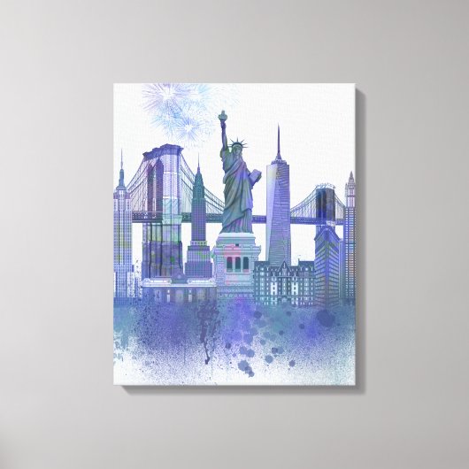 Toile New York Skyline - Aquarelle bleue (Recto)