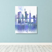 Toile New York Skyline - Aquarelle bleue (Insitu (Plancher de Bois))