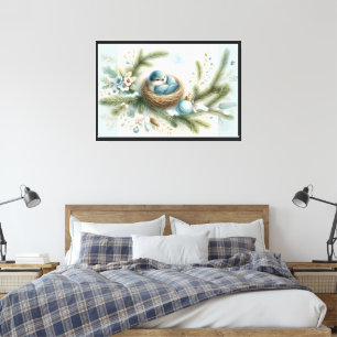 Toile Nid de merlebleu avec ornements dans les pins en h