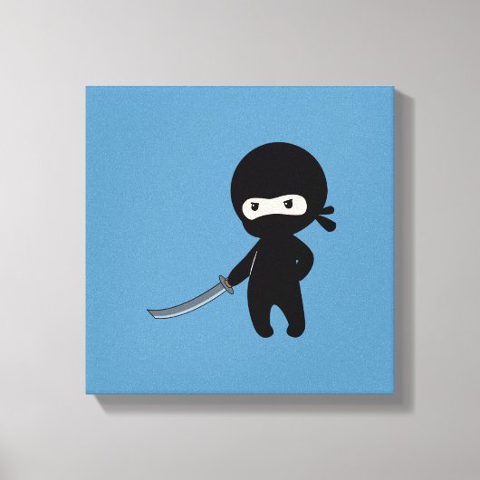 Toile Ninja minuscule en colère sur bleu (Recto)