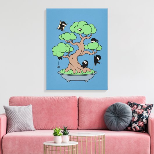 Toile Ninjas minuscules dans l'arbre Bonsai en bleu (Insitu(Salon))