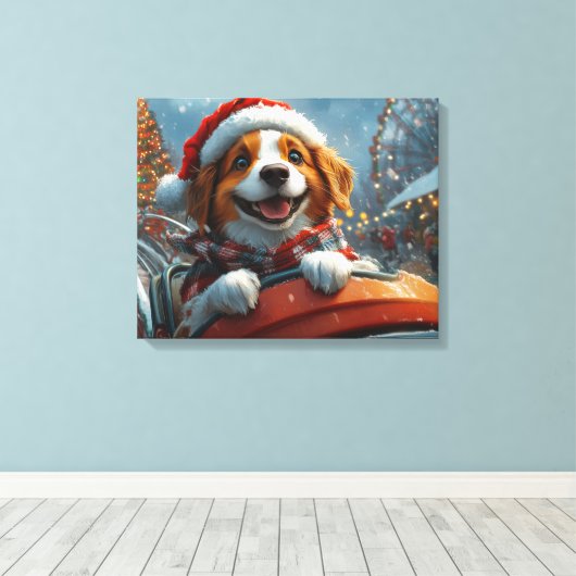 Toile Noël du chien espagnol breton (Insitu (Plancher de Bois))