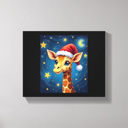 Toile Noël Giraffe Santa Hat Starry Nuit Fête L (Recto)