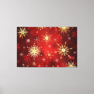 Toile Noël Golden Snowflakes sur Arrière - plan rouge