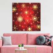 Toile Noël Golden Snowflakes sur Arrière - plan rouge (Insitu(Salon))