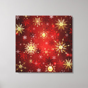 Toile Noël Golden Snowflakes sur Arrière - plan rouge
