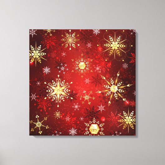 Toile Noël Golden Snowflakes sur Arrière - plan rouge (Recto)