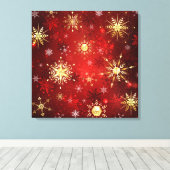 Toile Noël Golden Snowflakes sur Arrière - plan rouge (Insitu (Plancher de Bois))