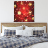 Toile Noël Golden Snowflakes sur Arrière - plan rouge (Insitu(Chambre))