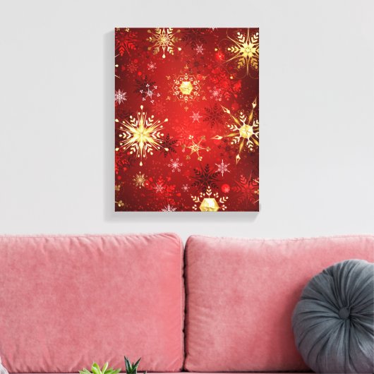 Toile Noël Golden Snowflakes sur Arrière - plan rouge (Insitu(Salon))
