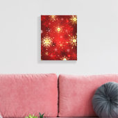 Toile Noël Golden Snowflakes sur Arrière - plan rouge (Insitu(Salon))
