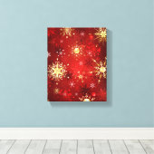 Toile Noël Golden Snowflakes sur Arrière - plan rouge (Insitu (Plancher de Bois))