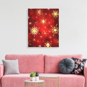 Toile Noël Golden Snowflakes sur Arrière - plan rouge (Insitu(Salon))