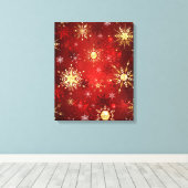 Toile Noël Golden Snowflakes sur Arrière - plan rouge (Insitu (Plancher de Bois))
