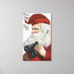 Toile Noël GreetingSanta avec des jumelles