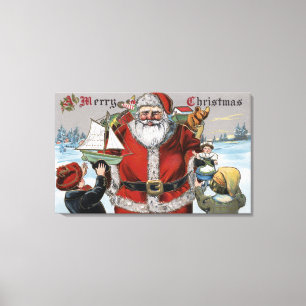 Toile Noël GreetingSanta donnant des cadeaux