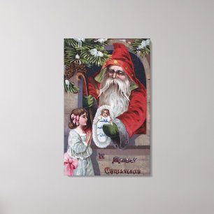 Toile Noël GreetingSanta donnant la poupée