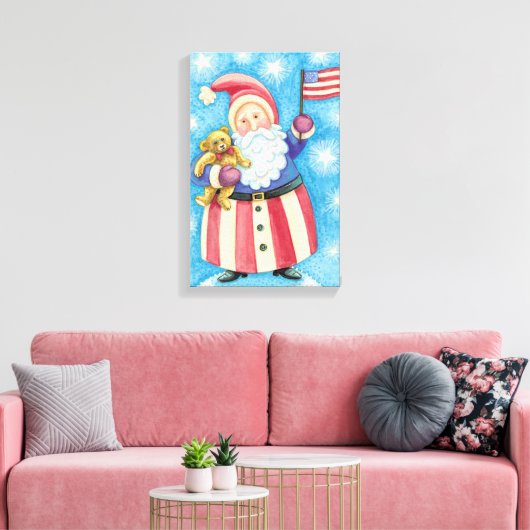 Toile Noël mignon, Père Noël patriotique avec drapeau (Insitu(Salon))