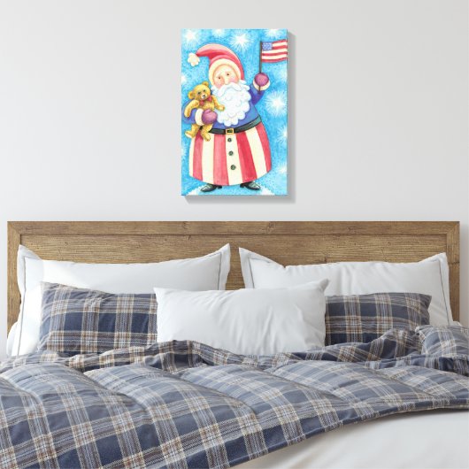 Toile Noël mignon, Père Noël patriotique avec drapeau (Insitu(Chambre))