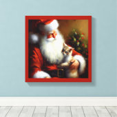 Toile Noël Père Noël et un chat 3 (Insitu (Plancher de Bois))