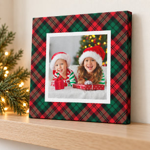 Toile Noël rouge et vert à carreaux Photo personnalisée