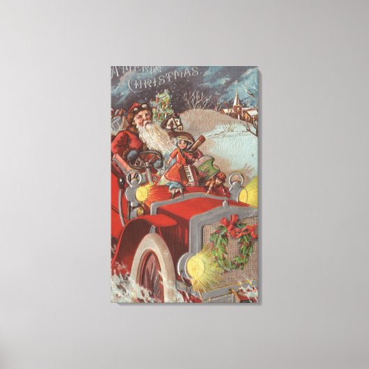 Toile Noël SalutationPère Noël en voiture (Recto)