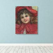 Toile Noël Victorien Enfant Rouge Casquette Portrait Fil (Insitu (Plancher de Bois))