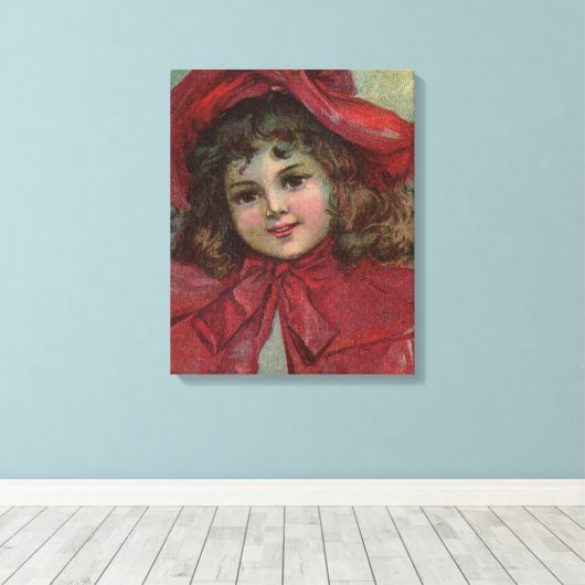 Toile Noël Victorien Enfant Rouge Casquette Portrait Fil (Insitu (Plancher de Bois))