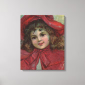 Toile Noël Victorien Enfant Rouge Casquette Portrait Fil (Recto)