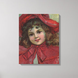 Toile Noël Victorien Enfant Rouge Casquette Portrait Fil