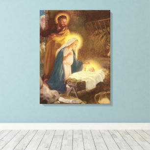 Toile Noël vintage de la Nativité, Marie Joseph Enfant J