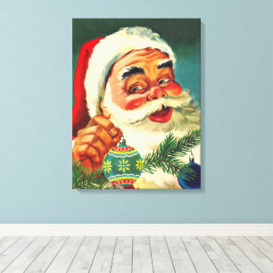 Toile Noël vintage, joyeux Père Noël rétro des années 50