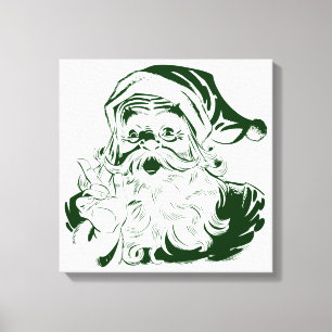 Toile Noël vintage, joyeux Père Noël rétro, vert